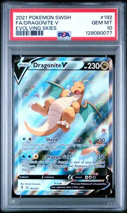 2021 Pokemon SWSH Full Art Dragonite V Evolving Skies PSA 10 Gem Mint 192/203 - Image 1