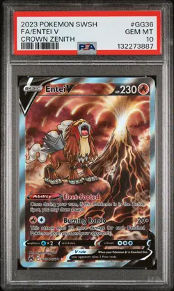 2023 POKEMON SWORD & SHIELD CROWN ZENITH #GG36 FULL ART/ENTEI V PSA 10 - Image 1
