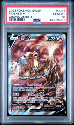 2023 POKEMON SWORD & SHIELD CROWN ZENITH #GG36 FULL ART/ENTEI V PSA 10 - Image 1