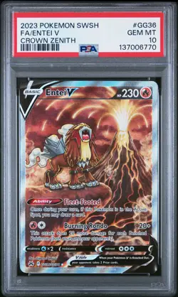 2023 POKEMON SWORD & SHIELD CROWN ZENITH #GG36 FULL ART/ENTEI V PSA 10 - Image 1