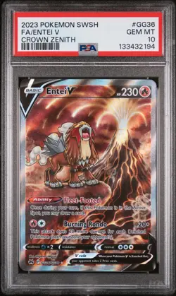 2023 POKEMON SWORD & SHIELD CROWN ZENITH #GG36 FULL ART/ENTEI V PSA 10 - Image 1