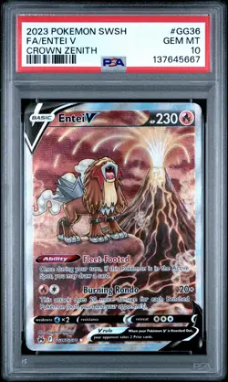 2023 POKEMON SWORD & SHIELD CROWN ZENITH #GG36 FULL ART/ENTEI V PSA 10 - Image 1