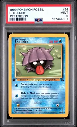 1999 POKEMON FOSSIL 1ST EDITION #54 SHELLDER PSA 9 - Image 1