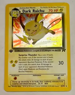 Pokemon Card Team Rocket 1st Edition Dark Raichu Holo Rare 83/82 - Image 1