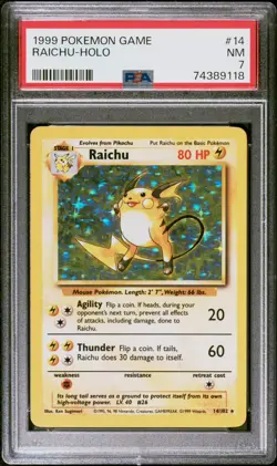 1999 Pokemon Game Raichu Holo #14/102 Unlimited PSA 7 FRESH SLAB - Image 1