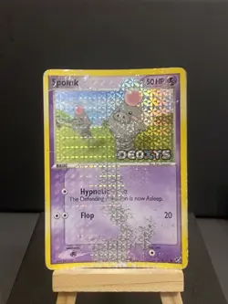 Pokemon Card Spoink 76/107 Stamped Ex Deoxys Holo Played - Image 1