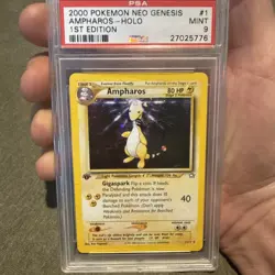 2000 Pokemon Neo Genesis-FIRST EDITION #1 AMPHAROS-HOLO PSA 9 Swirl - Image 1