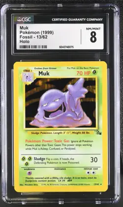 CGC 8 Muk 1999 Fossil 13/62 Holo Pokemon Card - Image 1
