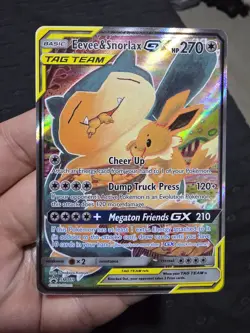Eevee & Snorlax GX SM169 Tag Team Full Art Black Star Promo Pokemon TCG (NM) - Image 1