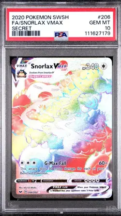 2020 Pokemon SWSH Snorlax VMAX FA Secret PSA 10 Gem Mint Card 206/202 - Image 2