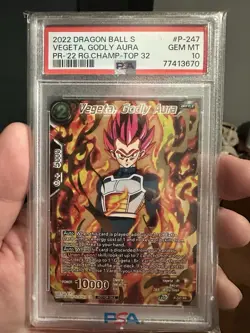Bandai Dragon Ball Super Card Game Vegeta, Godly Aura P-247 Promo Red PSA 10 - Image 1
