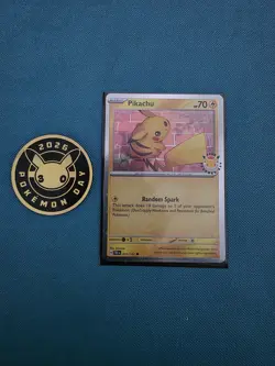 Pokemon TCG Pikachu Pokemon Day Cosmo Holo 051/162 Mint + Coin - Image 1