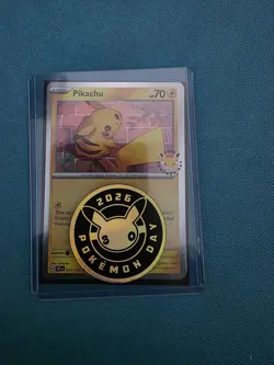 Pokemon TCG Pikachu Pokemon Day Cosmo Holo 051/162 Mint + Coin - Image 2