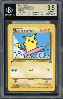2000 Pokemon FRENCH World Collection Promo Pikachu Surfeur-Surfing 28 BGS 9.5 - Image 1
