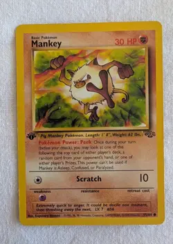 Mankey - 1st Edition - Jungle Set - Pokemon - 55/64 - LP - Image 1