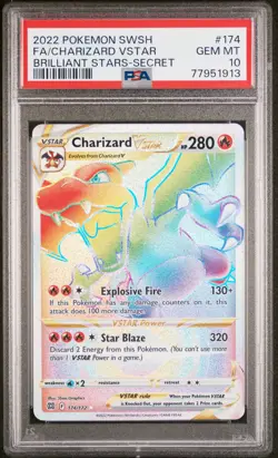 2022 POKEMON SWORD & SHIELD BRILLIANT STARS #174 FULL ART/CHARIZARD VSTAR PSA 10 - Image 1