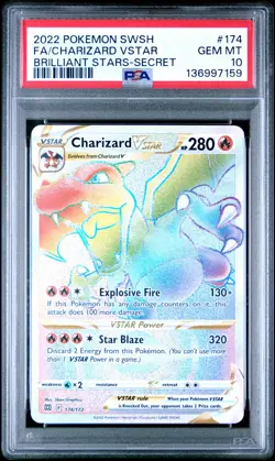 2022 POKEMON SWORD & SHIELD BRILLIANT STARS #174 FULL ART/CHARIZARD VSTAR PSA 10 - Image 1