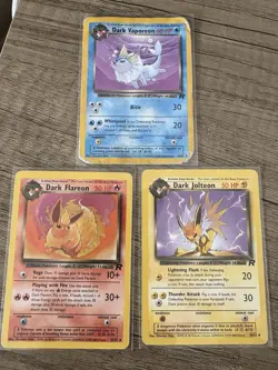 Pokemon TCG Trio Set Dark Jolteon, Dark Flareon, Dark Vaporeon - Image 1