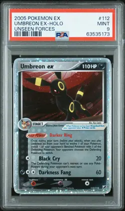 2005 POKEMON EX UNSEEN FORCES #112 UMBREON EX-HOLO PSA 9 - Image 1