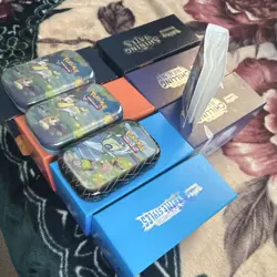 3 Pokemon TCG Tin & 7 ETB box (empty) Lot w/ accessories (sleeves, dices, etc) - Image 2