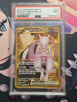 2025 POKEMON DRI DESTINED RIVALS HYPER RARE #240 TEAM ROCKET'S MEWTWO EX PSA 9 - Image 1
