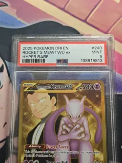 2025 POKEMON DRI DESTINED RIVALS HYPER RARE #240 TEAM ROCKET'S MEWTWO EX PSA 9 - Image 3
