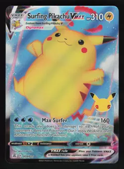 Surfing Pikachu VMAX 009/025 Celebrations Ultra Rare Pokemon TCG Card NM - Image 1