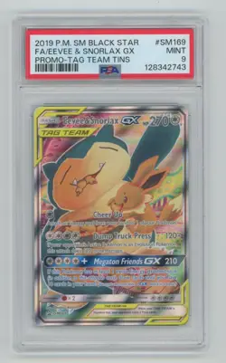 PSA 9 FA EEVEE & SNORLAX GX 2019 Pokemon SM BLACK STAR SM169 PROMO TAG TEAM TINS - Image 1