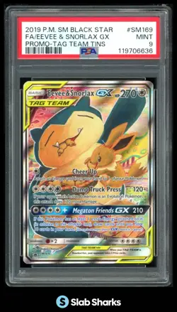 2019 POKEMON SM BLACK STAR PROMO #SM169 EEVEE & SNORLAX TAG TEAM GX PSA 9 - Image 1