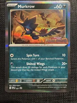 Pokemon TCG Murkrow 021 (prerelease) SVP Paldea Evolved Stamped Promo Holo NM - Image 1