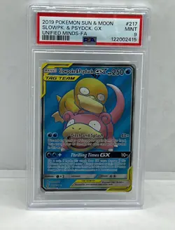 2019 POKEMON SUN & MOON UNIFIED MINDS #217 FULL ART/SLOWPOKE & PSYDUCK GX PSA 9 - Image 1