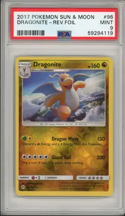 2017 Pokemon Sun & Moon Base Set Dragonite Reverse Foil Holo #96 PSA 9 - Image 1
