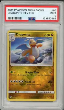 2017 Pokemon Sun & Moon Base Set Dragonite Reverse Foil Holo #96 PSA 9 - Image 1