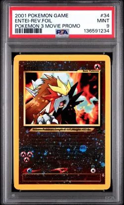 2001 POKEMON GAME MOVIE POKEMON 3 MOVIE PROMO #34 ENTEI-REVERSE FOIL PSA 9 - Image 1