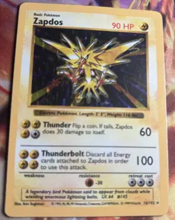 Pokemon TCG Zapdos Shadowless Holo Base Set 16/102 Unlimited Rare 1999 Card - Image 4