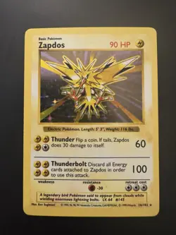 Pokemon TCG Zapdos Holo Rare Card Base Set, Shadowless, 16/102 - Image 1