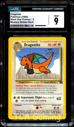CGC 9 MINT Dragonite # 5 WB Movie WOTC Black Star PROMO Pokemon Card - Image 1
