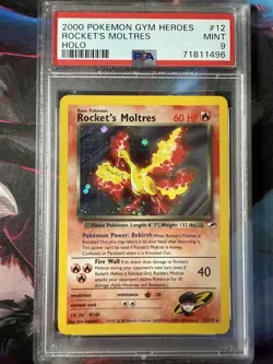 Rocket's Moltres 12/132 Holo Gym Heroes Pokemon PSA 9 Vintage - Image 1