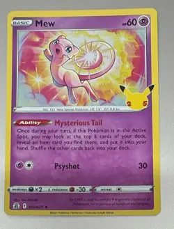 POKEMON TCG MEW 011/025 25TH CELEBRATIONS RARE HOLO MINT FROM PACK TO SLEEVE - Image 1