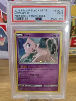 2019 POKEMON SM BLACK STAR PROMO HIDDEN FATES PIN COLL #SM215 MEW-HOLO PSA 9 - Image 1