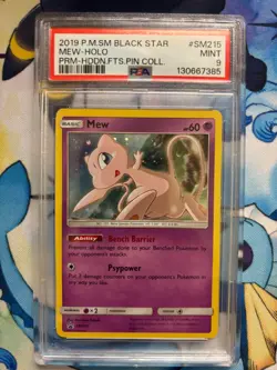 2019 POKEMON SM BLACK STAR PROMO HIDDEN FATES PIN COLL #SM215 MEW-HOLO PSA 9 - Image 1