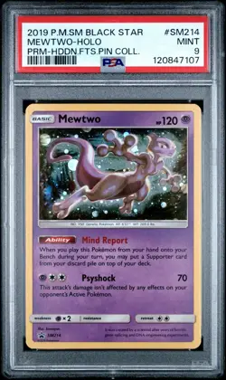 PSA 9 2019 POKEMON SM BLACK STAR PROMO HIDDEN FATES PIN COLL #SM214 MEWTWO-HOLO - Image 2