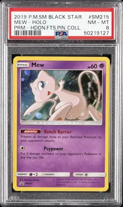 2019 POKEMON SM BLACK STAR PROMO HIDDEN FATES PIN COLL #SM215 MEW-HOLO PSA 8 - Image 1