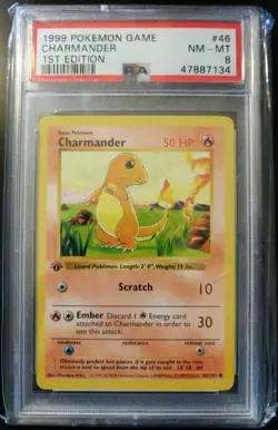 1999 Pokemon Base Set 1st Edition Shadowless Charmander #46 PSA 8 NM-MT - Image 1