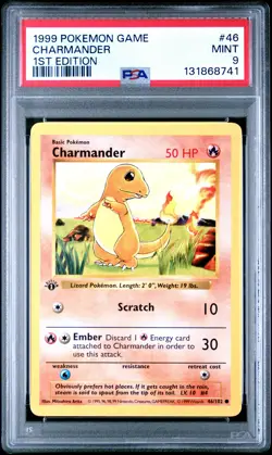1999 POKEMON BASE SET 1ST EDITION #46 CHARMANDER PSA 9 - Image 1