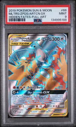 Pokemon 2019 Moltres & Zapdos & Articuno GX 66/68 Full Art Hidden Fates PSA 9 - Image 1