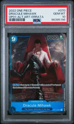 2022 ONE PIECE OP01-ROMANCE DAWN ALTERNATE ART-ERRATA #070 DRACULE MIHAWK PSA 10 - Image 1