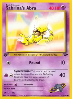Sabrina's Abra - 93/132 - Pokemon Gym Challenge 1st Edition Card WOTC LP - Image 1