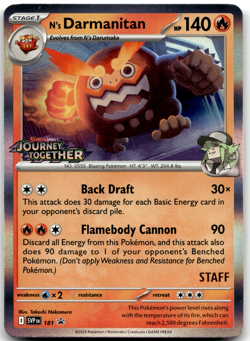 N's Darmanitan SVP 181 STAFF Pre Release Promo Journey Together Pokemon Card NM - Image 1