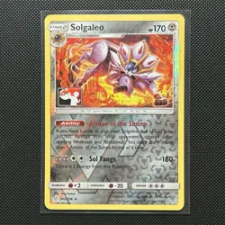 SM Cosmic Eclipse Solgaleo 142/236 Reverse Holo Pokemon Club League Play! Stamp - Image 1